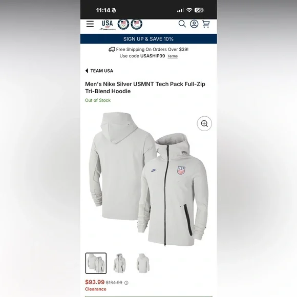 Nike Silver USMNT Tech Pack Full-Zip Hoodie NWT